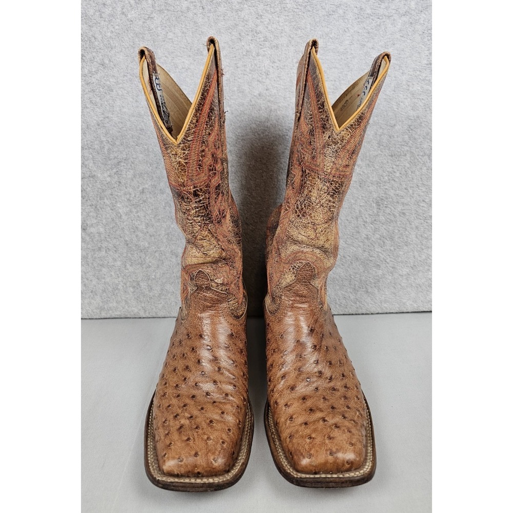 Anderson Bean Rum Brown Mad Dog Full Quill Ostrich Square Toe  Boots Mens SZ 8